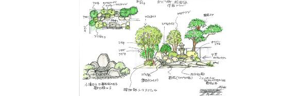 既存のマツ（門被り）をとり込んだ枯山水の庭の提案